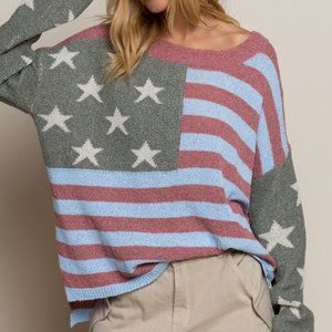 American Flag Long Sleeve Lightweight Sweater